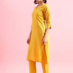 KALINI Striped Round Neck Three-Quarter Sleeves Thread Work Kurta Set image 4