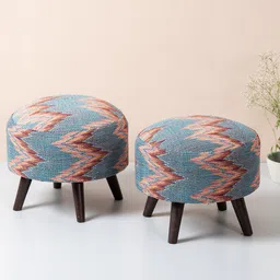 nestroots Set Of 2 Blue & Brown Printed Ottomans image 1