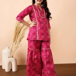 Stylo Bug Girls Ethnic Motifs Printed Panelled Gotta Patti Pure Cotton Kurti with Sharara image 4