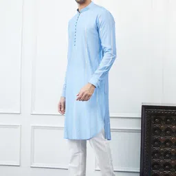 See Designs Striped Mandarin Collar Sequinned Pure Cotton Straight Kurta with Trouser image 4
