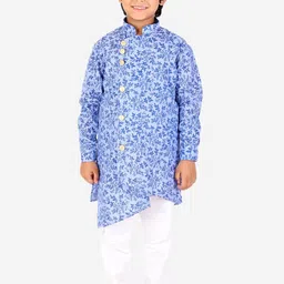 Pro-Ethic STYLE DEVELOPER Boys Blue Printed Angrakha Pure Cotton Kurta with Pyjamas-picture-21