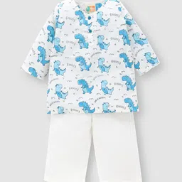 THE BABY LABEL Unisex Kids Blue Pure Cotton Animal Graphics Leo the Dino Hand-Block Print Kurta Pyjama Set-picture-28
