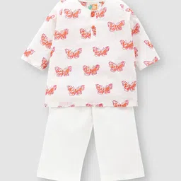 THE BABY LABEL Kids Pink & Orange Pure Cotton Titli Udi Hand-Block Print Kurta Pyjama Set-picture-16
