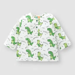 THE BABY LABEL Kids Green Pure Cotton Leo the Dino Hand-Block Print Kurta Pyjama Set image 2