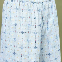 Vishudh Women Navy Blue Ethnic Motifs Printed Pleated Pure Cotton Kurta with Palazzos & With Dupatta image 2