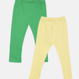 Kryptic Girls Pack Of 2 Green & Yellow Solid Ankle Length Pure Cotton Leggings-picture-23