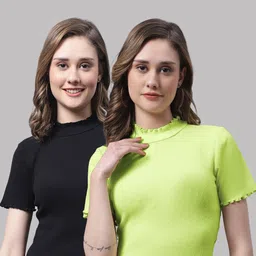 FBAR Pack Of 2 Ribbed High Neck Bio-Wash Cotton Top-picture-39