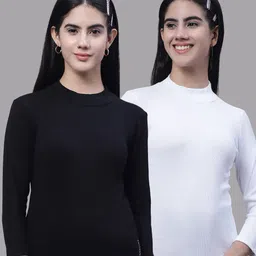 FBAR Pack of 2 High Neck Cotton Fitted Tops-picture-40