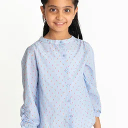 Campana Girls Self Design Mandarin Collar Cotton Top-image-43