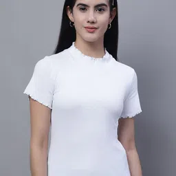 FBAR High Neck Lettuce Trim Cotton Fitted Top-image-35