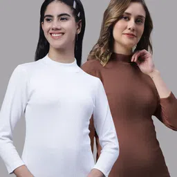 FBAR Pack Of 2 High Neck Ribbed Fitted Skin Friendly Pure Cotton Tops-picture-10