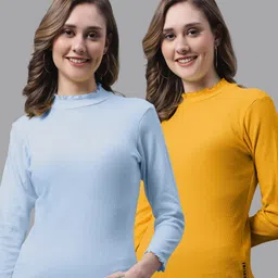 FBAR Pack Of 2 Ribbed High Neck Bio-Wash Cotton Top-picture-11