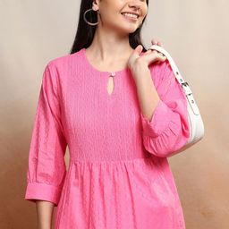 Vishudh Gathered Geometric Printed Keyhole Neck Cotton Top-picture-47