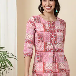 GULMOHAR JAIPUR Ethnic Motifs Print Round Neck Cotton Top-image-96