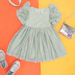 Pantaloons Junior Girls Flared Sleeve Ruffles Cotton Fit & Flare Dress-picture-40