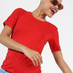 Campus Sutra Round Neck Ruched Cotton Top image 1