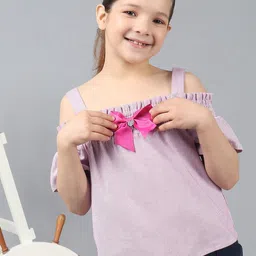One Friday Kids Girls Cotton Stripe Ruffle Sleeves Smocked Top image 1