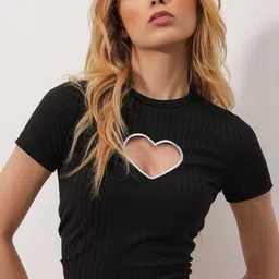 Trend Alacati stili Solid Round Neck Cut Out Top-picture-35