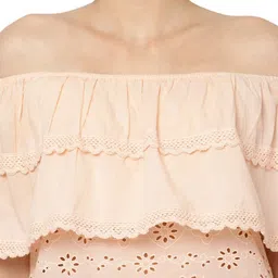 SAVI Off-Shoulder Self Design Cotton Bardot Top image 2