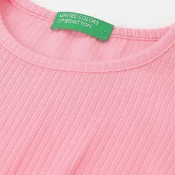 United Colors of Benetton Girls Self Design Flutter Sleeves Pure Cotton Top image 3