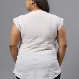 SAAKAA Plus Size Self Design V-Neck Cotton Top image 5