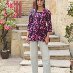 Rain & Rainbow Printed Square Neck Pure Cotton Empire Top image 5