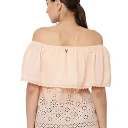 SAVI Off-Shoulder Self Design Cotton Bardot Top image 5