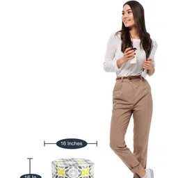 THE HOME CO. Grey & White Geometric Printed Round Sitting Pouffe Ottoman image 5