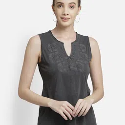 Aditi Wasan Women Charcoal Embroidered Regular Top-picture-13