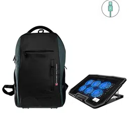 SWISS MILITARY Unisex Black Backpack With USB Charging Port And Laptop Cooling Flexi Stand image 1