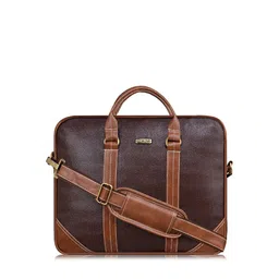 LOREM Unisex Brown & Tan Textured Laptop Bag image 1