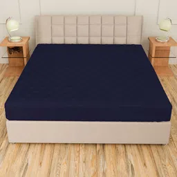 CURIOUS LIFESTYLE Blue Quilted Cotton Queen Size Fitted Water-Proof Mattress Protector-picture-30