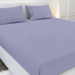 mayfair homes london Blue Solid 210 TC Cotton Queen Sized Double Bedsheet with 2 Pillow Covers Satin Stripe 2024 Collection-picture-12