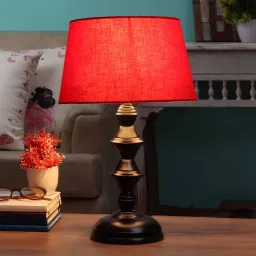 Red Fabric Shade Table Lamp with Black Base by BrightDaisy image 1