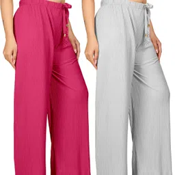Pack of 2 Women Regular Fit Multicolor Cotton Blend Trousers-image-27