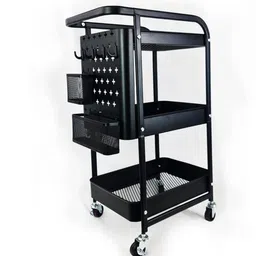 arkit Rolling Utility Cart, 3 Tier Storage Trolley Cart Organizer with Handle Carbon Steel Kitchen Trolley-picture-26