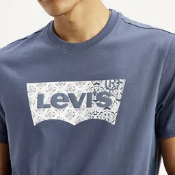 levi's Men Graphic Print Crew Neck Pure Cotton Blue T-Shirt image 5