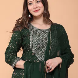 patni ethnic Women Viscose Rayon Kurta Pant Dupatta Set image 5