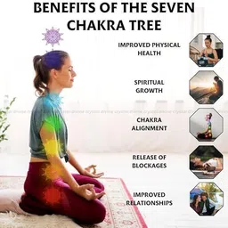 dbflow SAVEN CHAKRA TREE Crystal Gemstone Bonsai Tree with Golden Wire Decorative Showpiece - 22 cm image 4