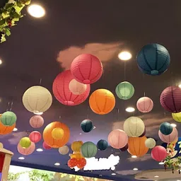 universal buyer Paper Hanging Lantern Ball Lamp Shade, 15-inch (Multicolor, Pack of 10) Multicolor Paper Hanging Lantern image 2