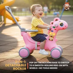 clever fox Dino Dinosaur ToyRocker With Parental Control Handle_Pink Dino_DLX_PI Tricycle image 5