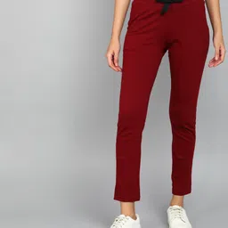 Women Solid Maroon Track Pants-image-2