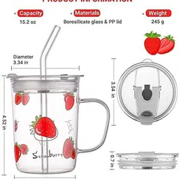 s1store (Pack of 4) (Pack of 4) GLASS MASON JAR WITH HANDLE Glass Set 350 ml, Glass) Glass Set Water/Juice Glass image 2