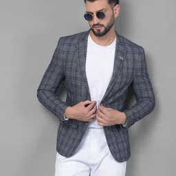 crimsoune club Men Checkered Single Breasted Casual Blazer-picture-24
