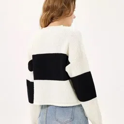 koty Casual Regular Sleeves Color Block Women Black, White Top image 2