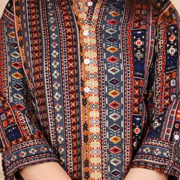 gudwear Party Roll Up Sleeves Printed Women Blue Top image 4