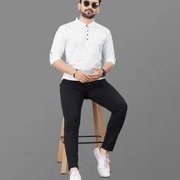 krisha trend Men Solid Cotton Blend Straight Kurta image 3