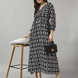 krunal raiyani Women Fit and Flare Black Maxi/Full Length Dress-picture-18