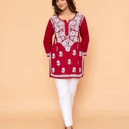 sidhidata Women Embroidered Cotton Rayon Straight Kurta image 3