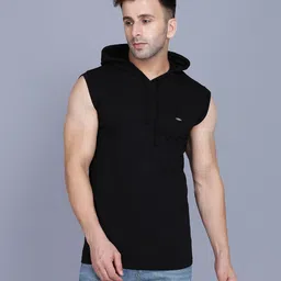 menkovy Men Solid Hooded Neck Cotton Blend Black T-Shirt-picture-11